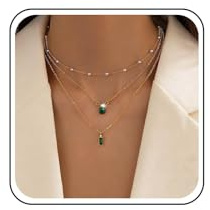 Inateannal Collier Pendentif Émeraude Vintage Ras De Cou Perle D'or Boucles D'oreilles Cristal Carré Vert Chaîne Satellite Bijoux Pour Femmes Filles