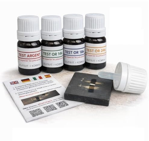 KD89 Goldtestlösungen Sortiment, 14-18-24 Karat, mit Naturstein und mehrsprachiger Anleitung, Kompetenz für Schmuck, Münzen, Goldbarren 2,5 ml