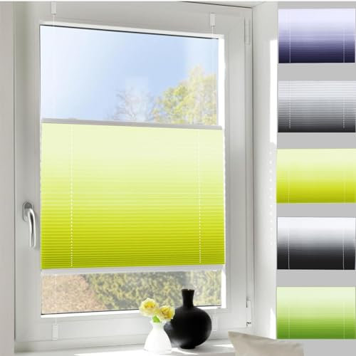 Premium Plissee Faltrollo ohne Bohren 35 x 100 cm Sonnenschutz Easyfix Lichtdurchlässig Plisseeroll Rollo für Fenster mit Klemmträger für Tür & Fenster, Gelb
