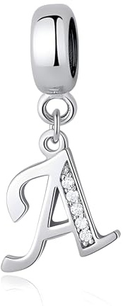 Symretie Damen 925 Sterling Silber Initial Charms Anhänger Buchstaben A-Z Silberner Anhänger Kompatibel mit Europäischen Armbänder und Halskette