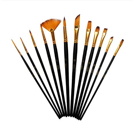 Pinsel, 12 Stück/Set, verschiedene Größen, Künstlerpinsel, Nylonhaar, Ölmalpinsel, DIY, Aquarellstift, Zeichnen, Kunstbedarf (Farbe: Rot) (Farbe: Schwarz)