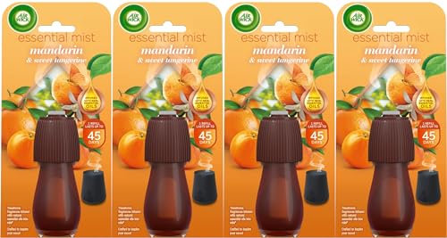 Air Wick Essential Mist Refills, Mandarin & Sweet Orange, Pack 4 x 20ml, Natural Essential Oils, Last up to 180 days, Air freshener
