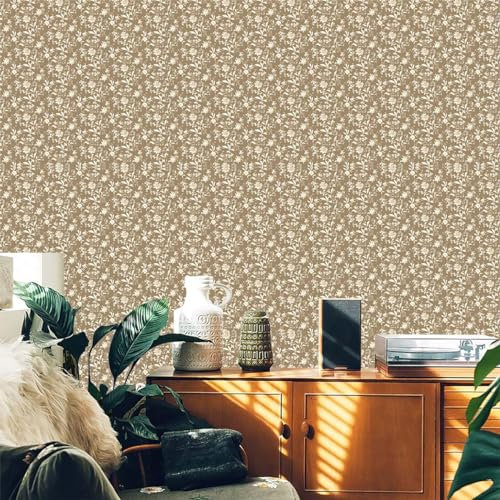 Selbstklebende Tapete Minimalismus Braun Blume Strukturtapete Wandtattoo Schlafzimmer Tapete Selbstklebend Vliestapete Wallpaper for Living Room Tapeten Leicht zu Entfernen Wandschutzfolie 45x600cm