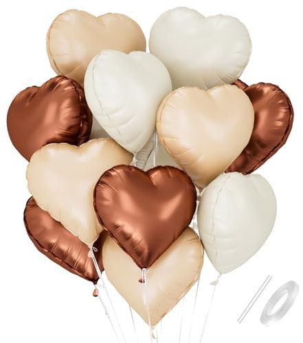 Ballon Coeur Blanc Brun Abricot, 18 Inch Ballon Mariage Forme de Coeur, Ballons de Fleuret Hélium Blanc Brun Abricot Décoration pour Anniversaire Douche de bébé Mariage Valentine