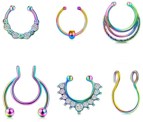 MODRSA Septum Falso Colorido Piercing Septum Fino Septum Acero Quirurgico Falso Piercing Septum Clip Mujer Piercing Fino Nariz Septum Piercing Joyería