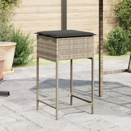 ZEYUAN Garten-Barhocker mit Kissen 2 STK. Hellgrau Poly Rattan, Barhocker Outdoor Wetterfest, Barstühle, Balkonstuhl, Gartenstuhl - 368322