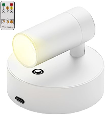 GOMETY Foco LED con mando a distancia, lámpara de pared USB recargable en 3 temperaturas de color, regulable, lámpara de pared, LED inalámbrica, con función de temporización, foco para arte, plantas