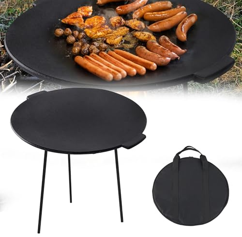 Suusolny Ø 45 cm Grillplatte Gusseisen Grillpfanne mit 3 Beinen Rund Dutch Oven Ständer BBQ-Platte Gusseisenpfanne für Camping & Garten Outdoor-Kochen