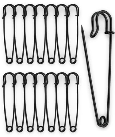 15Pcs Large Safety Pins,75mm/3 Strong Heavy Duty Extra Large Black Safety Pin for Clothes,Giant Safetypin for Fixed Blankets,Shawl Big Kilt Pins for Thick Fabric,Leather,Crafts