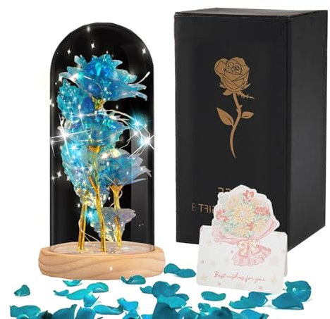 Yootiko Rosa eterna regalo per donne, rosa eterna in vetro con luce a LED, bella e la bestia, cupola di vetro con rose glitterate, infinito bouquet, decorazione per anniversario di Natale, per mamma