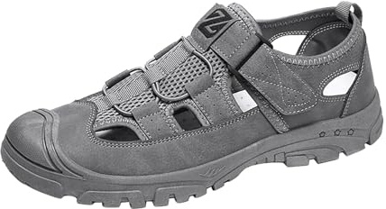 Trekking Sandals Men's Waterproof Closed Sandals Men's Leather Casual Hiking Sandals Non-Slip Sports Sandals Hollow Out Breathable Beach Sandals Wear-resistant Barefoot Shoes, gray, 6
