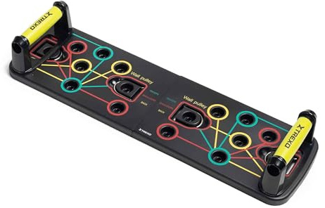 XTREXO Liegestützbrett multifunktional mit Expander in Schwarz Farbcodiertes Push-Up Board Fitnessgerät aus ABS und TP Komapkt 66 x 20 x 2 cm Vielseitiges Krafttraining Rutschfeste Griffe