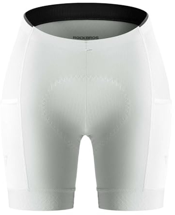 ROCKBROS TVI Cuissard Femme pour Cyclisme Rembourré avec Poche, Short de Cycliste Respirant Fin, Pantalon Vélo Course Court Séchage Rapide Élastique pour Été, Blanc XL