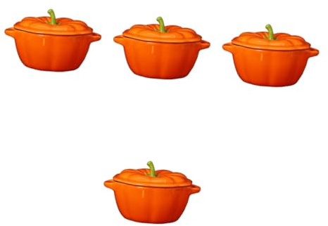 Cabilock 4 Stück Kürbisschale Obstschale Futternapf Kürbis Suppenschüssel Kürbisauflauf Auflaufschale Kürbis Auflaufform Schüsseln Backform Geschirr Servieren Töpfe Orange Keramik