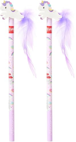 Legami - Matita con Gomma, Unicorn Pencil, 0,7x19 cm, Mina HB, Variante Unicorn, Tratto Preciso, per Disegnare e Scrivere (Confezione da 2)