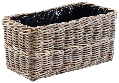 Kobolo Blumenbank LALE eckiger Pflanzkorb aus Rattan 71x37x35 cm Grau
