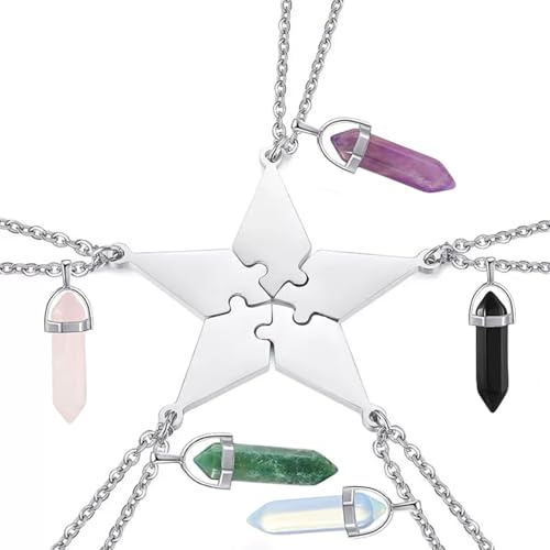 TJUSPIRIT BFF Freundschaftskette für 5 Best friends Ketten Partnerketten | für 5 Mädchen Damen, best friends forever and ever Herz Puzzle Heilsteine Anhänger Schmuck für Schwestern Freundin