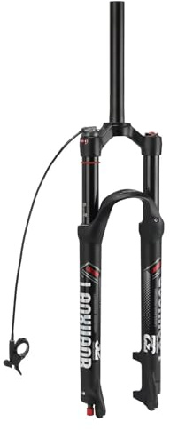 LANXUANR 26/27,5/29 Zoll Mountainbike Gabel. Rückpralleinstellung. Gerade Gabelschaft/Konisches Gabelschaft Luftfederung, 100 mm Federweg, 9 mm Achse, Scheibenbremsen