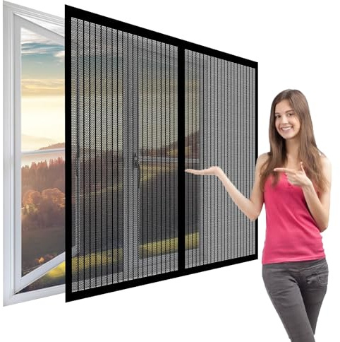 Mosquitera para Ventana 107 x 60 cm sin Taladrar Adsorción Magnética Anti Mosquito Insecto Mosquitera Protección Contra Mosquitos para Balcones, Puertas y Ventanas, Negro