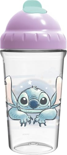 Gobelet avec Paille Flexible 295 ml Stitch - Tasse Disney pour enfants, anti-goutte, réutilisable et sûr - Idéal pour l'école, la maternelle et les voyages - Design Lilo & Stitch coloré et
