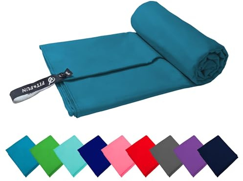 FIT&FUN Asciugamano in Microfibra Ultraleggero 39g, Telo Palestra, Sport, Viaggio e Mare, Ultra Assorbente e Antibatterico, Asciugatura Rapida, Standard 100 OEKO-TEX (Azzurro, 30x50 cm)