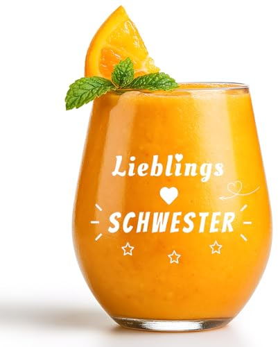 Snyvpra Verres à vin gravés de 420 ml avec texte « Lieblings Schwester », verres à vin, sans Stemless, pour sœur, cadeau