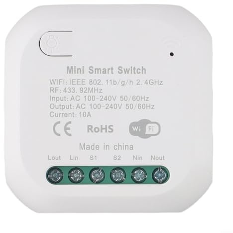 Smart WiFi RF433 Mini interrupteur avec relais sans fil pour éclairage et gestion des appareils Prise en charge bidirectionnelle (10 A)