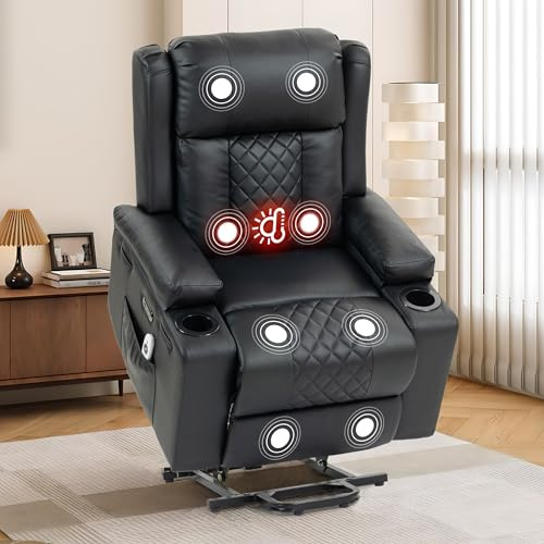 BRTHORY Relaxsessel mit Aufstehhilfe Elektrisch Verstellbar Fernsehsessel mit Liegefunktion Massage Wärmefunktion, Type C&USB -Anschlüsse, Lesesessel TV Sessel Wohnzimmer