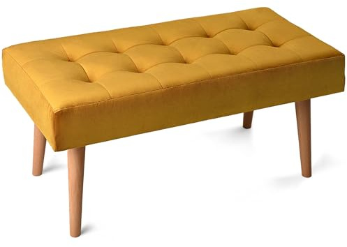 MG Design Polsterbank 45 × 90 cm in Gelb – stabiles Holzgestell, weich gepolstert, samtig-weiche Oberfläche mit dezentem Schimmer, pflegeleicht – für Wohnzimmer, Schlafzimmer & Flur