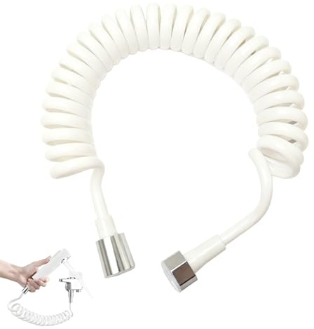 Brauseschlauch, flexibel, 3 m – Schlauch aus Schaumstoff mit Stopfen aus Kupfer, Teleskop-Design, einziehbarer Schlauch für Handbrause, WC und Bidet, Farbe: Weiß, Duschschlauch, WC-Bürste, optimale