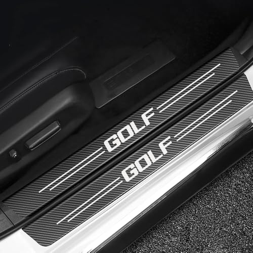 Lot de 4 protections de seuil de portière de voiture compatibles avec Volkswagen Golf - En fibre de carbone - Anti-rayures - Autocollant - Bande décorative de seuil - Noir-B