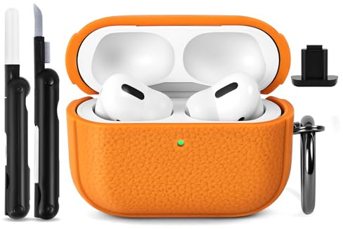 Ainiv Custodia Compatibile con Airpods Pro 3 (2025) con Kit Di Pulizia, Custodia Protettiva in Tpu con Texture in Pelle E Portachiavi, Led per Frontale, per Airpods Pro 3 Generazione - Arancione