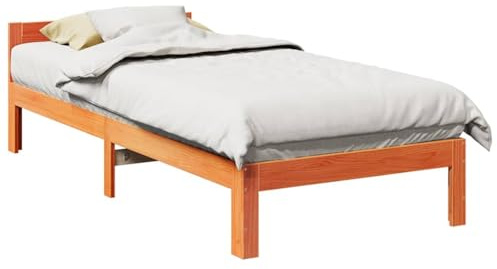 Ordellia Massiv träsäng, vaxbrun, 80 x 200 cm, furu, sängram, enkelsäng med ribbotten, stabil, robust, för sovrum, gästrum