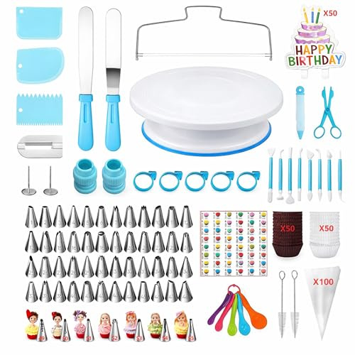 340Pcs Cake Decorating Kit for Beginners: TVOOD Cake Decoration Tools with Cakes Turntable Piping Bags Icing Piping Tips Spatulas Leveler for Decorating Baking