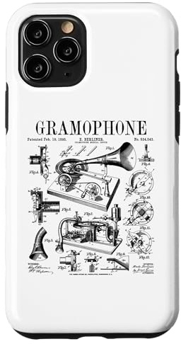 Custodia per iPhone 11 Pro Grammofono Vinile Record Amante Musicista DJ Brevetto Vintage