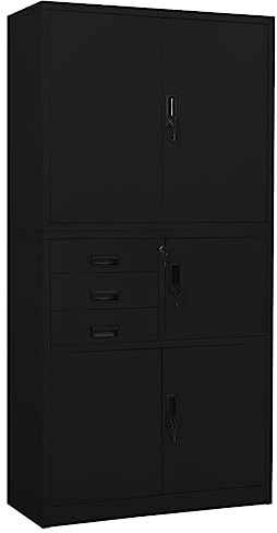 Bendmaxx Kontorsskåp, svart, 90 x 40 x 180 cm, stål med skåp, 3 justerbara hyllhyllor, låsbart, arkivskåp, metallskåp för kontor, verkstad, hall, lager, organisation