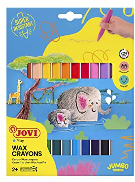 Jovi Wachsmalstifte Triwax, 3-kant Form, geruchlos, leicht auswaschbar, für alle Altersgruppen, Schachtel mit 24 Farben