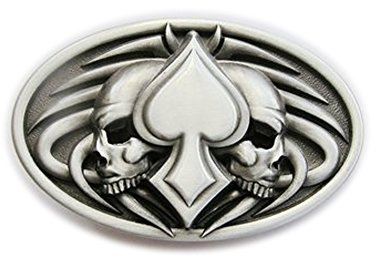 eeddoo® Gürtelschnalle - Glücksspiel Totenkopf Pik (Buckle für Wechselgürtel für Damen und Herren | Belt Frauen Männer Oldschool Rockabilly Metall Gothic Wave Rock Biker Western Trucker Casino Skull)