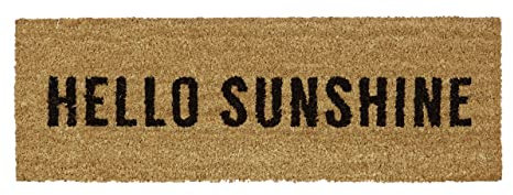 Relaxdays Fußmatte schmal HELLO SUNSHINE Fußabtreter aus Gummi PVC Kokos geeignet für Balkon Terrasse Flur als Fußabtreter für Innen und Außen aus nachhaltiger Produktion HBT 1,5 x 75 x 25 cm, natur