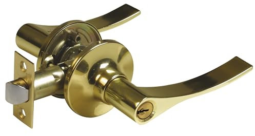 Amig - Set di maniglie d'ingresso Sinistra con serratura | Rosetta per porte | Maniglia ideale per porte in legno | Zamak | Dorato | Serratura d'ingresso di 60/70 mm