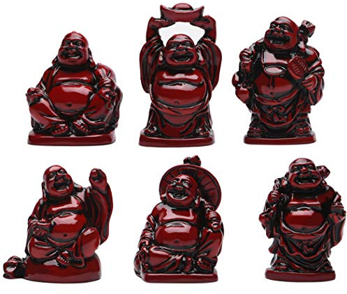 BRABUD Feng Shui BS001 - Juego de 6 Figuras de Buda Sonriendo de Resina roja de 2 Pulgadas