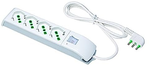 Fanton 410140 Multipresa Fido 4 Prese Bipasso Italo/Tedesche 2P+T 16A con Cavo, bianca, 1.5 m