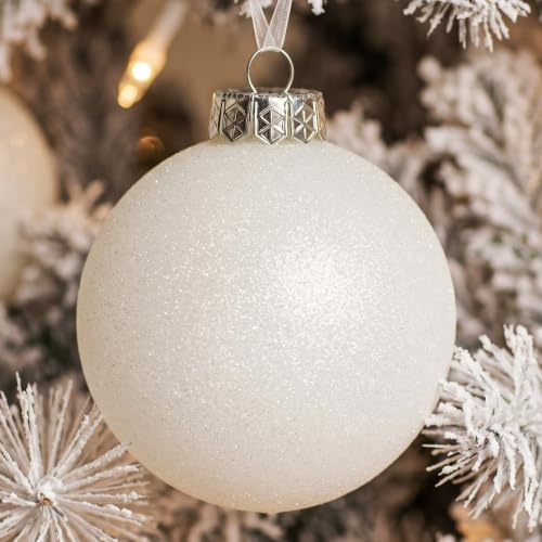 Große weiße Kugeln als Weihnachtsdekoration für den Weihnachtsbaum – extra große bruchfeste 120-mm-Schneebälle aus glitzerndem Kunststoff und Schneeflocken, Ornament-Set mit 8 Stück