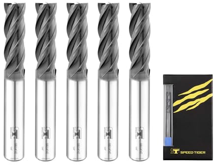 SPEED TIGER Micrograin Carbide Square End Mill - 4 Flute - ISE1/4 4T (5 Pieces, 1/4) - for Milling Alloy Steels, Hardened Steel, Metal & More – Mill Bits Sets for DIYers & Professionals