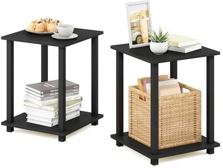 Furinno SIMPLISTIC Side Table Set of 2, 2-Tier End Table, Nightstand, Night Stand, Bedside Table, Easy Assembly, for Living Room, Bedroom, Americano