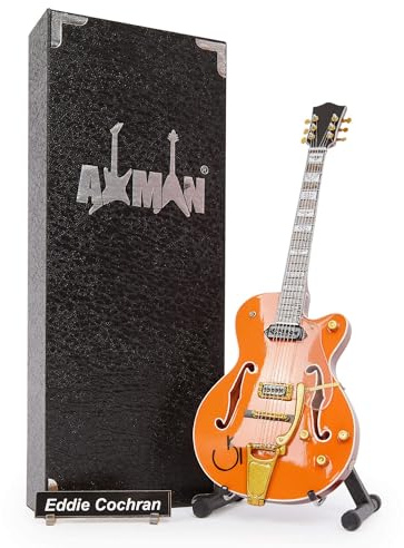 Axman Eddie Cochran - Replica per chitarra in miniatura – Regali musicali – Fatto a mano ornamentale scala 1/4 – include una scatola espositiva, targhetta con nome e supporto per chitarra in miniatura