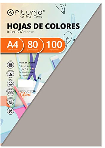 Pack 100 Hojas Color Gris Tamaño A4 80g