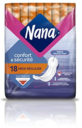 Nana Maxi Régulier Serviettes Hygiéniques - Flux Modéré - Confort & Sécurité avec Triple Protection - 18 Serviettes Maxi Régulier