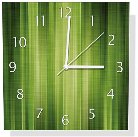 Wallario Design Wanduhr Grün und schwarz gestreift - Abstraktes Streifenmuster aus Aluverbund, Alu-Uhr Größe 30 x 30 cm, weiße Zeiger mit Metalloptik