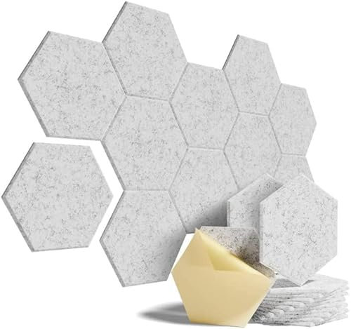 Esagonale Pannelli Fonoassorbenti Autoadesivi 12 Pezzi Pannelli Insonorizzanti Alta densità Pannello Trattamento acustico per la decorazione di pareti/porta/soffitto 30×25×1cm